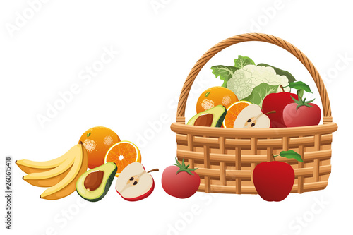 wicker basket with fruit and vegetables