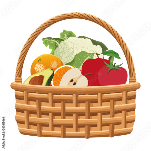 wicker basket with fruit and vegetables