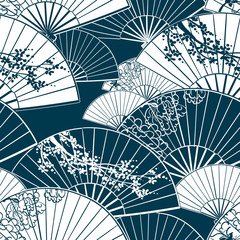 Canvas schilderij Japanse stijl patronen Pioenrozen en sakura in Japans motief  © CharlieNati