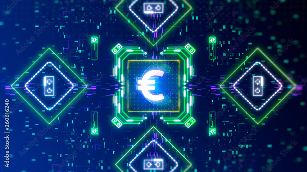 euro electronic money sign on digital background. Futuristic interface concept euro electronic money sign on digital background. Futuristic interface concept