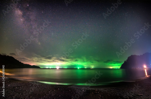 Milky Way galaxy  On Ao Prao  Koh Kood Trat  Thailand Long exposure photograph  with grain.Image contain certain grain or noise and soft focus.