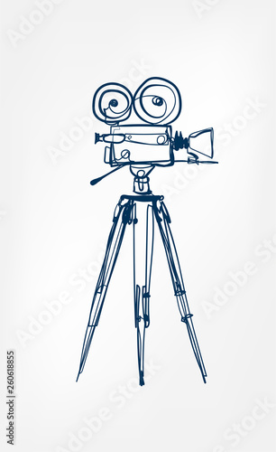 camera vector sketch illustration film line isolated