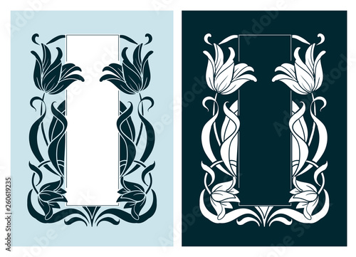 art nouveau lily vector frame vector pair line isolated