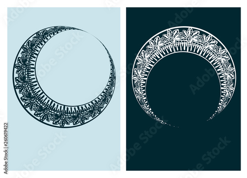 art nouveau moon vector frame vector pair line isolated