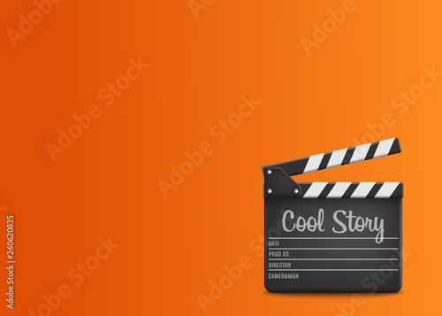 Clapperboard with text Cool Story on orange background.Vector illustration