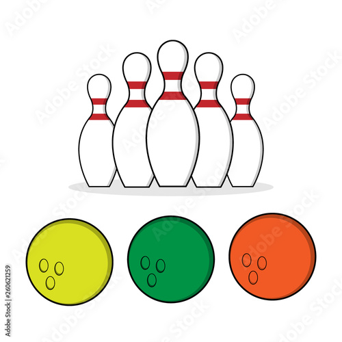 Set of bowling. Skittles and bowling ball for your design. Vector illustration