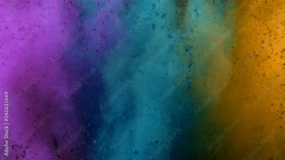 Super slow motion of coloured powder collision isolated on black background. Filmed on high speed cinema camera, 1000fps. Super slow motion of coloured powder collision isolated on black background. Filmed on high speed cinema camera, 1000fps.