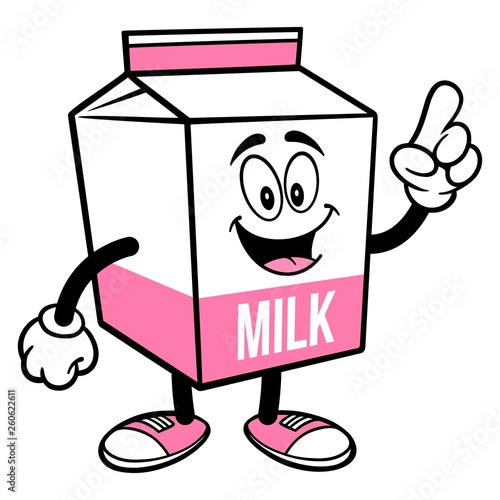 Strawberry Milk Carton Mascot Pointing - A cartoon illustration of a Strawberry Milk carton mascot.