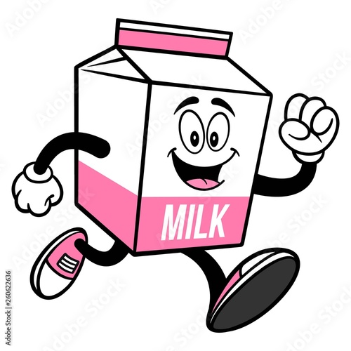 Strawberry Milk Carton Mascot Running - A cartoon illustration of a Strawberry Milk carton mascot.