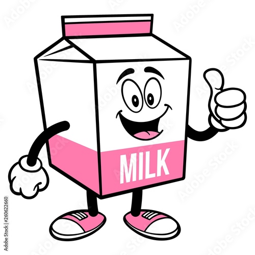 Strawberry Milk Carton Mascot with Thumbs Up - A cartoon illustration of a Strawberry Milk carton mascot.