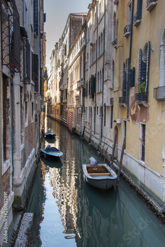Italy canal of Venice with boats  march  2019
