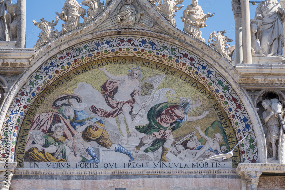 Mosaic faces of St. Mark's Basilica, Venice,Italy,2019,march 