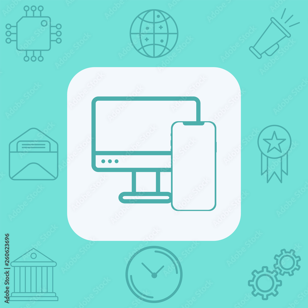 Computer with phone vector icon sign symbol Computer with phone vector icon sign symbol