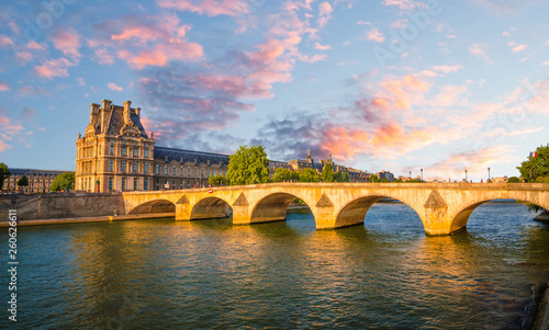 Bridge and buildings near the Seine river in Paris, France
