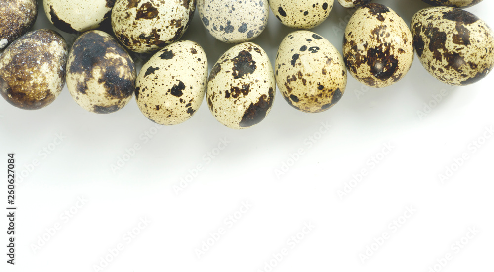 Eggs on white background. top view copy space, Easter eggs concept.