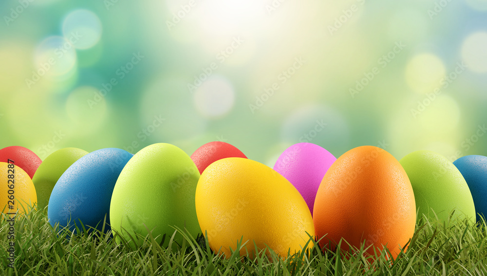 Easter eggs green grass 3d-illustration