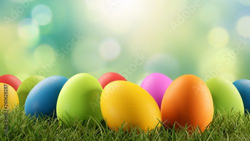 Easter eggs green grass 3d-illustration
