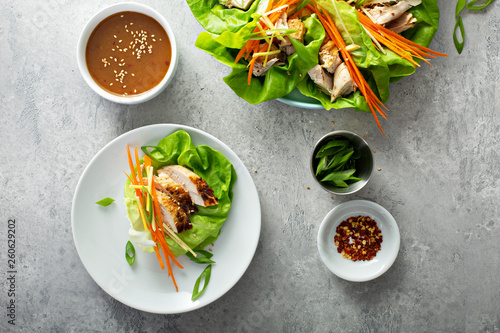 Asian inspired grilled chicken carrot and ginger lettuce wraps photo