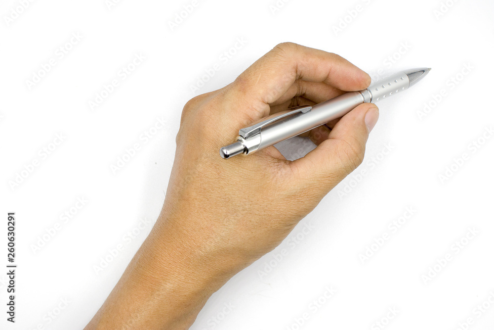 A male hand holding pen, man hand isolated on white background A male hand holding pen, man hand isolated on white background