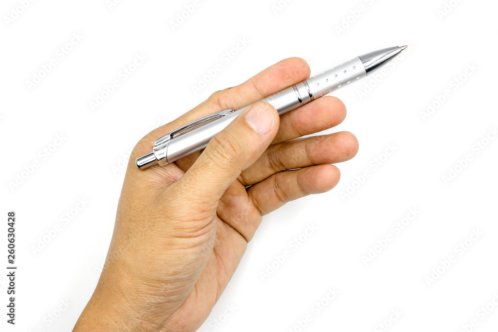 A male hand holding pen, man hand isolated on white background A male hand holding pen, man hand isolated on white background