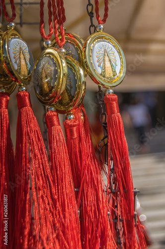 Sale of religious articles in street stalls in Lujan