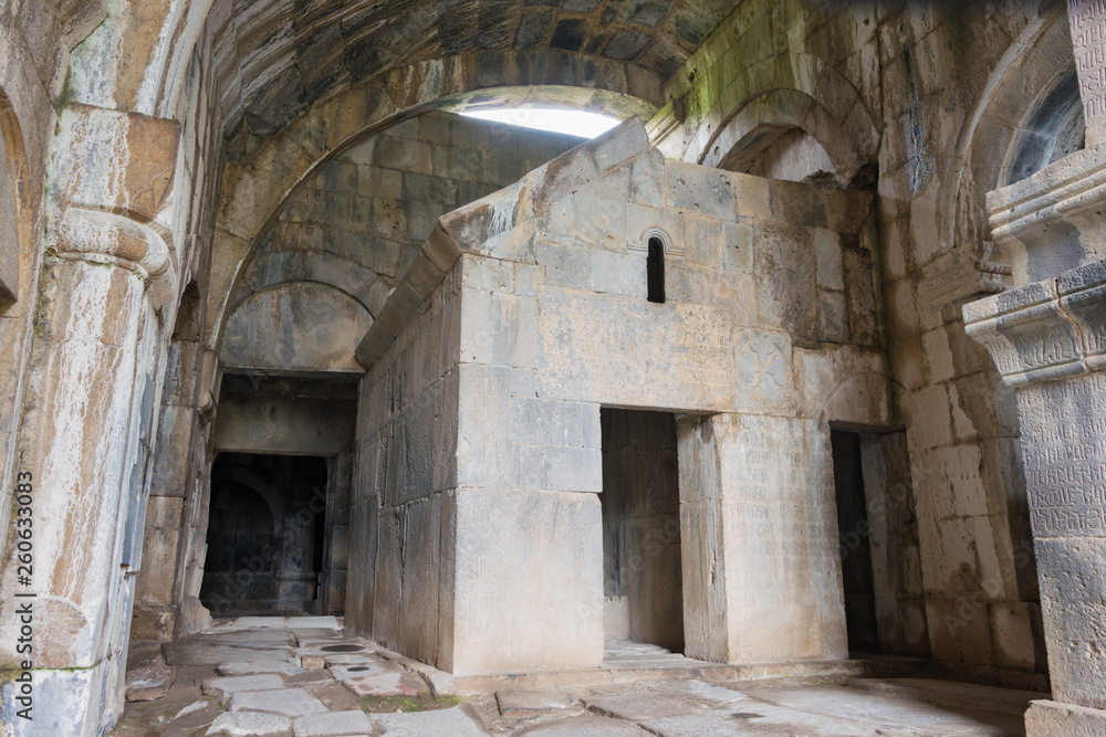 Alaverdi, Armenia - Jun 11 2018: Haghpat Monastery in Haghpat village, Alaverdi, Lori, Armenia. It is part of the World Heritage Site - Monasteries of Haghpat and Sanahin. Alaverdi, Armenia - Jun 11 2018: Haghpat Monastery in Haghpat village, Alaverdi, Lori, Armenia. It is part of the World Heritage Site - Monasteries of Haghpat and Sanahin.