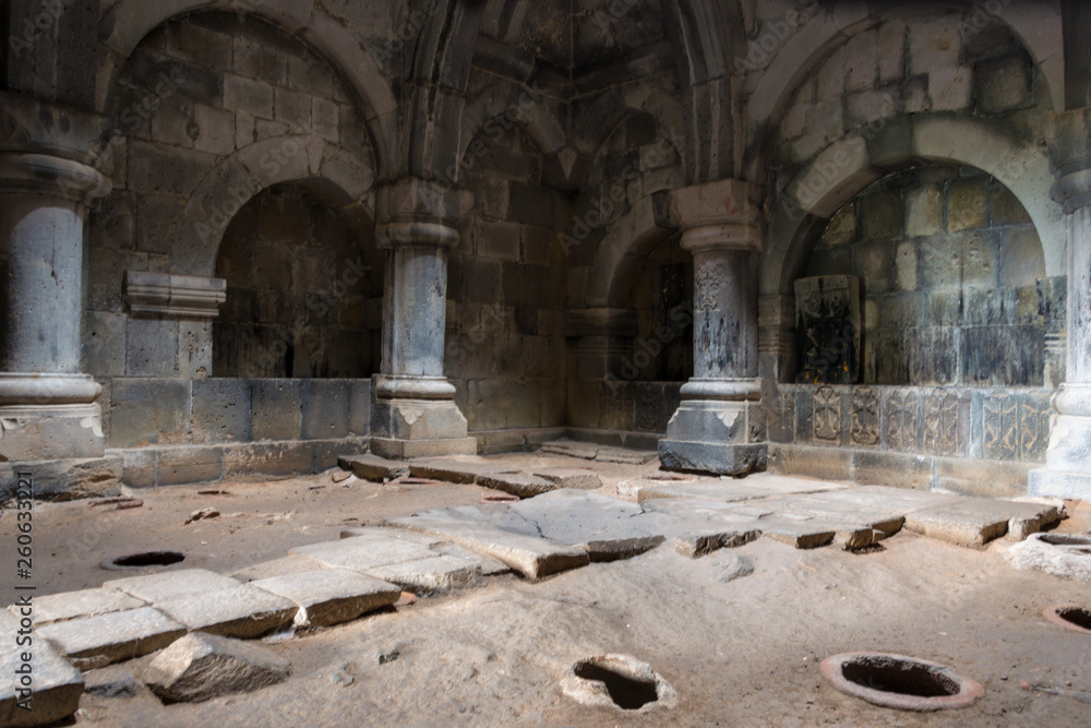 Alaverdi, Armenia - Jun 11 2018: Haghpat Monastery in Haghpat village, Alaverdi, Lori, Armenia. It is part of the World Heritage Site - Monasteries of Haghpat and Sanahin. Alaverdi, Armenia - Jun 11 2018: Haghpat Monastery in Haghpat village, Alaverdi, Lori, Armenia. It is part of the World Heritage Site - Monasteries of Haghpat and Sanahin.
