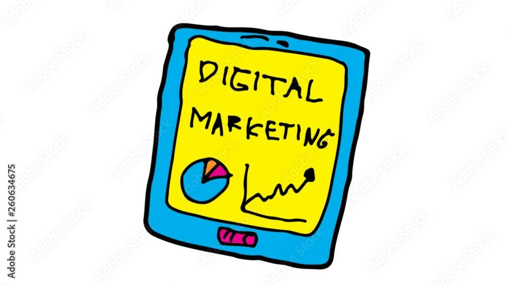 kids drawing white screen with theme of digital marketing