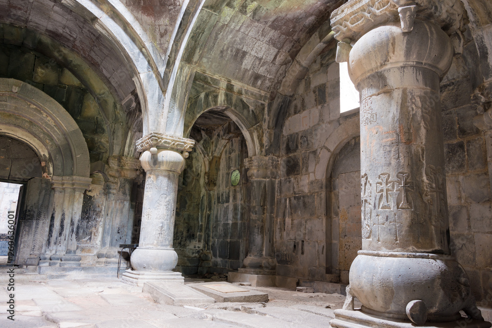 Alaverdi, Armenia - Jun 12 2018: Sanahin Monastery in Sanahin village, Alaverdi, Lori, Armenia. It is part of the World Heritage Site - Monasteries of Haghpat and Sanahin. Alaverdi, Armenia - Jun 12 2018: Sanahin Monastery in Sanahin village, Alaverdi, Lori, Armenia. It is part of the World Heritage Site - Monasteries of Haghpat and Sanahin.