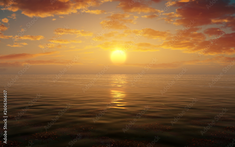 Fototapeta premium concept art of epic sunset with calm ocean and deep sky