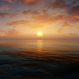 concept art of epic sunset with calm ocean and deep sky