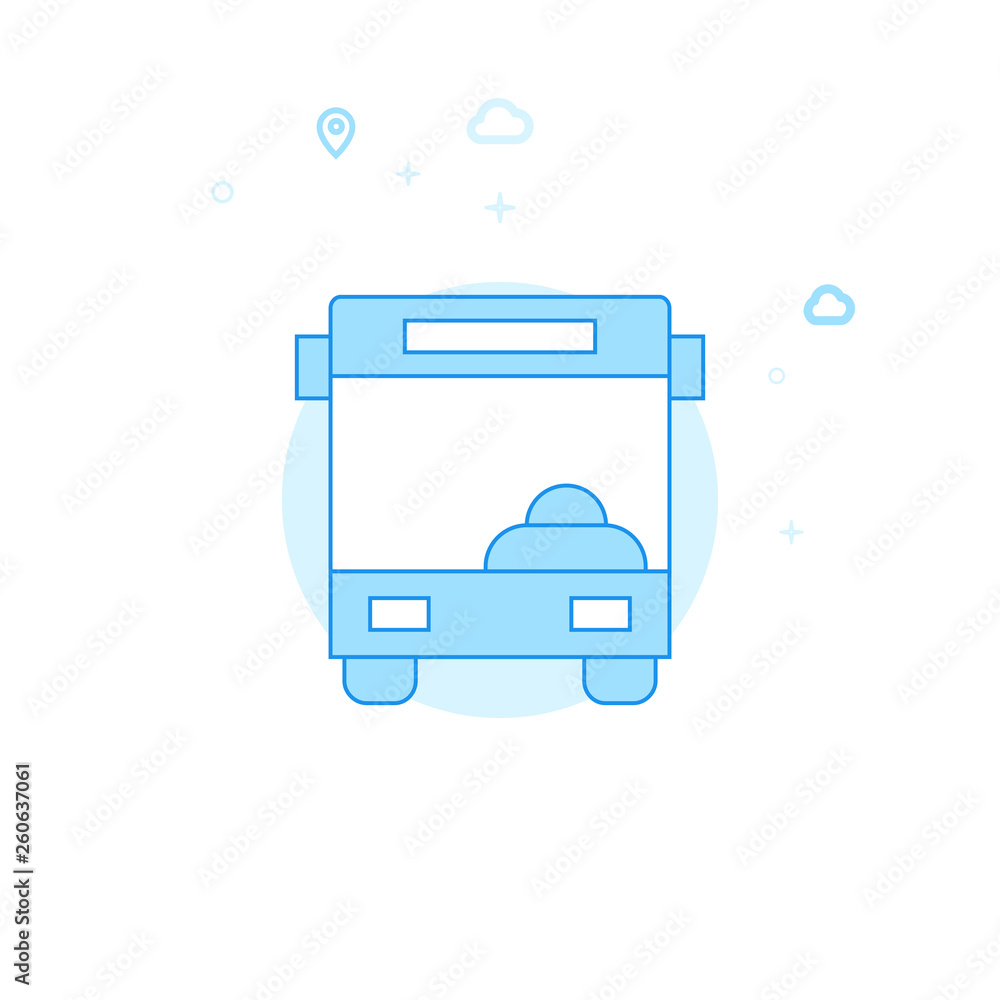 Bus Front View Flat Vector Illustration, Icon. Light Blue Monochrome Design. Editable Stroke Bus Front View Flat Vector Illustration, Icon. Light Blue Monochrome Design. Editable Stroke