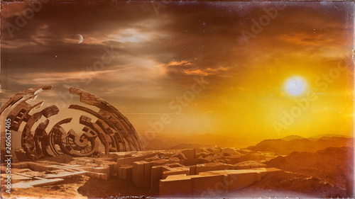 Slika na platnu concept art of majestic ancient advanced civilization ruins in an alien planet e