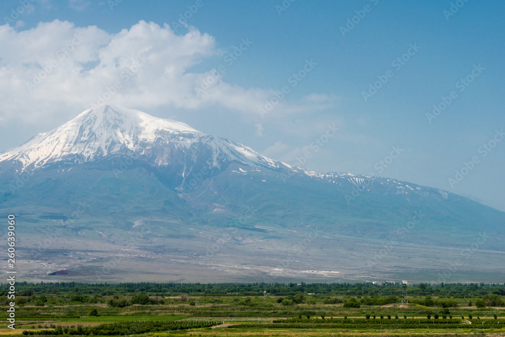 Fototapeta premium Ararat , Armenia - Jun 15 2018- Mount Ararat view from Khor Virap Monastery. a famous landscape in Lusarat, Ararat, Armenia.