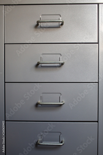 Fotografi Filing cabinet with closed drawer, Grey silver metal colour, Administration and