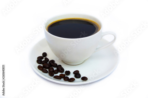 Coffee cup fresh and beans isolated on white background