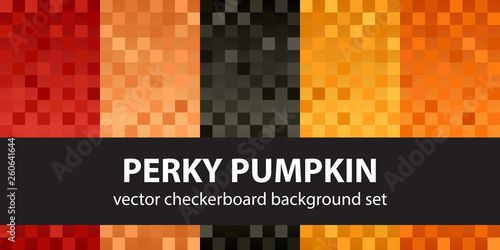 Checkerboard pattern set Perky Pumpkin. Vector seamless backgrounds