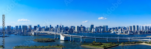 (東京都-風景パノラマ)レインボーブリッジと東京湾岸風景１