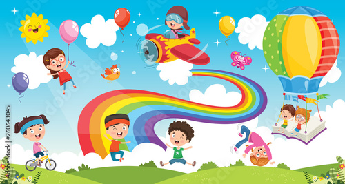 Vector Illustration Of Rainbow Children © yusufdemirci