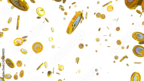 3D illustration of euro coins falling on a white background