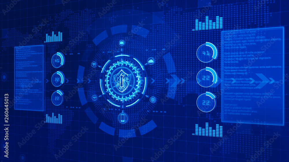 Shield Icon On Secure Digital Data, Cyber security concept