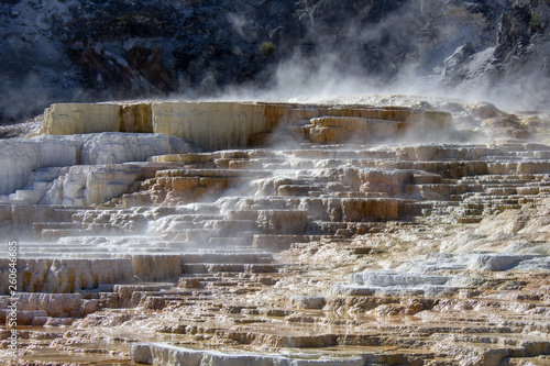Travertine terraces at Mammoth Hot Springs in Yellowstone National Park
