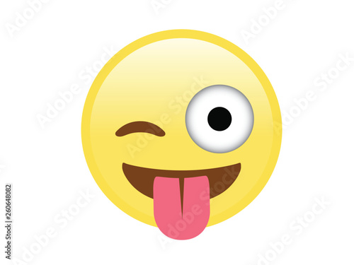 Vector isolated yellow smiley face with tongue, wink eye icon