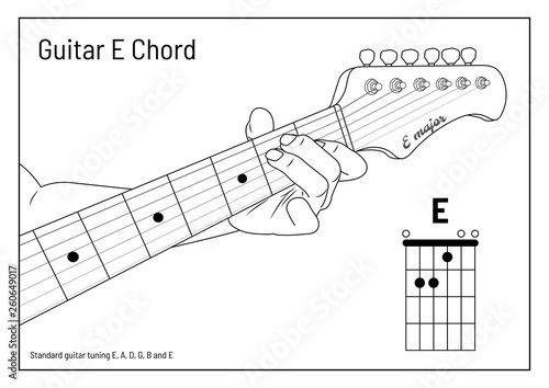 E Chord - E Major Open Chord for Beginners, vector. hand draw