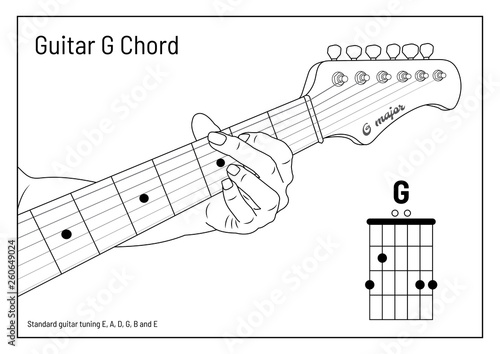 G Chord - G Major Open Chord for Beginners, vector. hand draw