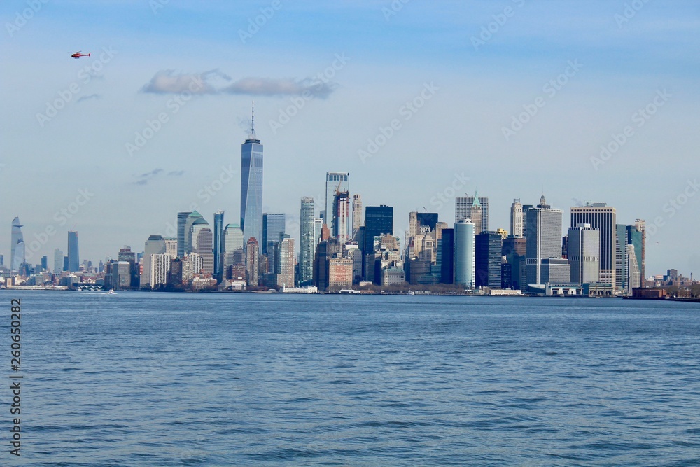 New York Manhattan Skyline in winter. View from ferry