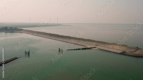 Aerial: Harbour and vacation park during hazy spring day. photo