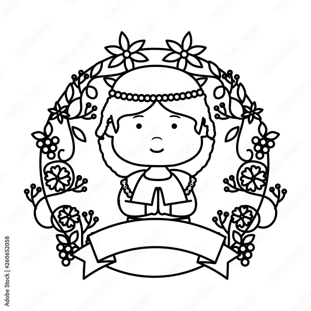 little girl with wreath flowers first communion little girl with wreath flowers first communion