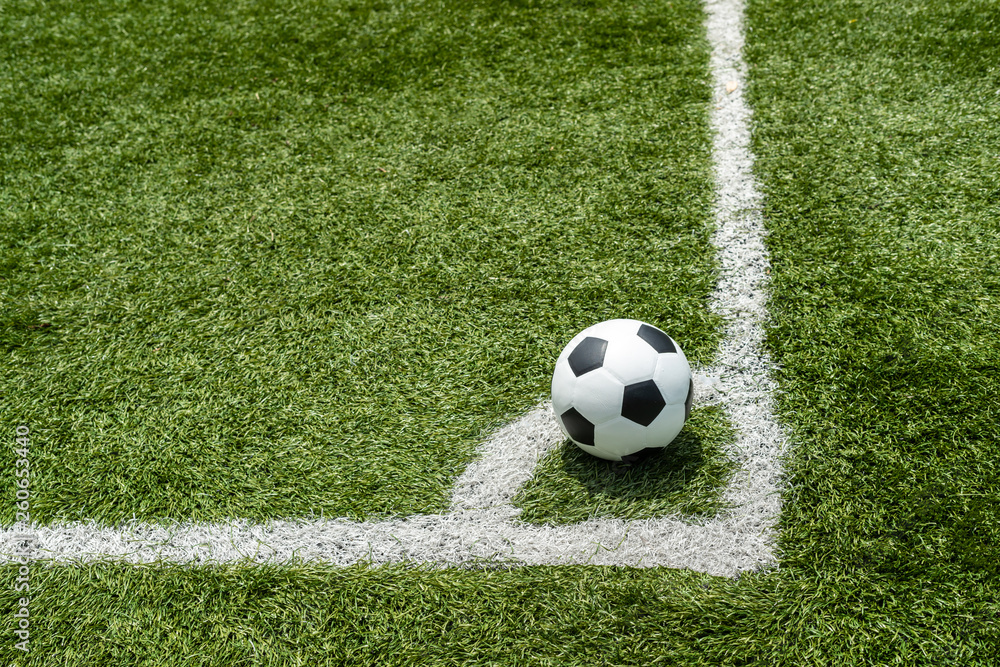 soccer Football on Corner kick line of ball and a soccer field , football field , background texture soccer Football on Corner kick line of ball and a soccer field , football field , background texture