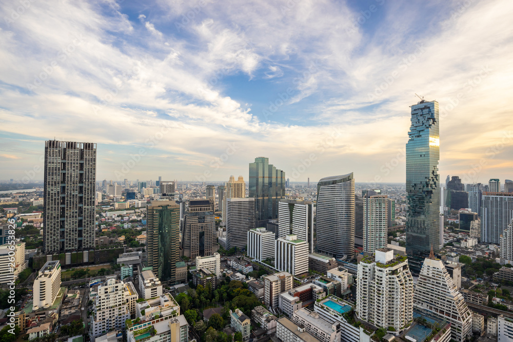Obraz premium Bangkok City - Aerial view Bangkok city urban downtown skyline tower of Thailand on blue sky background , City scape Thailand